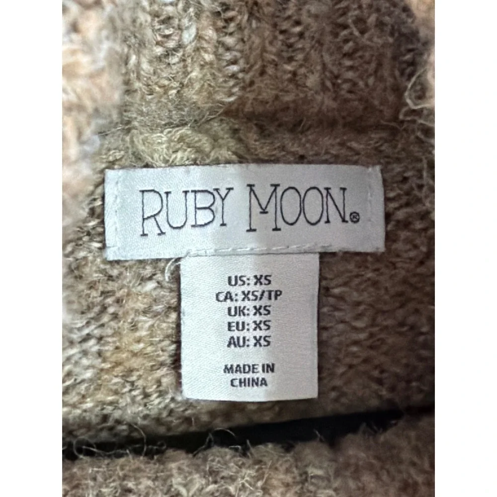 Ruby Moon Women's XS Cowl Neck Sweater Oversized Wool Blend Tan Side Slit - Picture 4 of 5